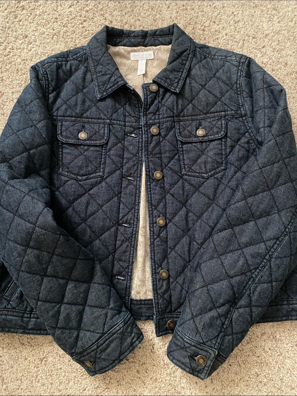 Charter Club Quilted Denim-Style Jacket - Dark Blue